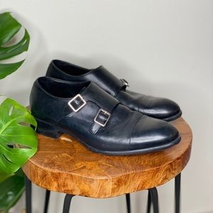 Zara Black Leather Monk Strap Shoes